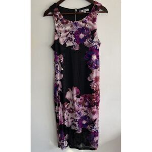 Jennifer Lopez Women's Dress Black Purple Floral Print Sheer Size 12 Vintage Y2K